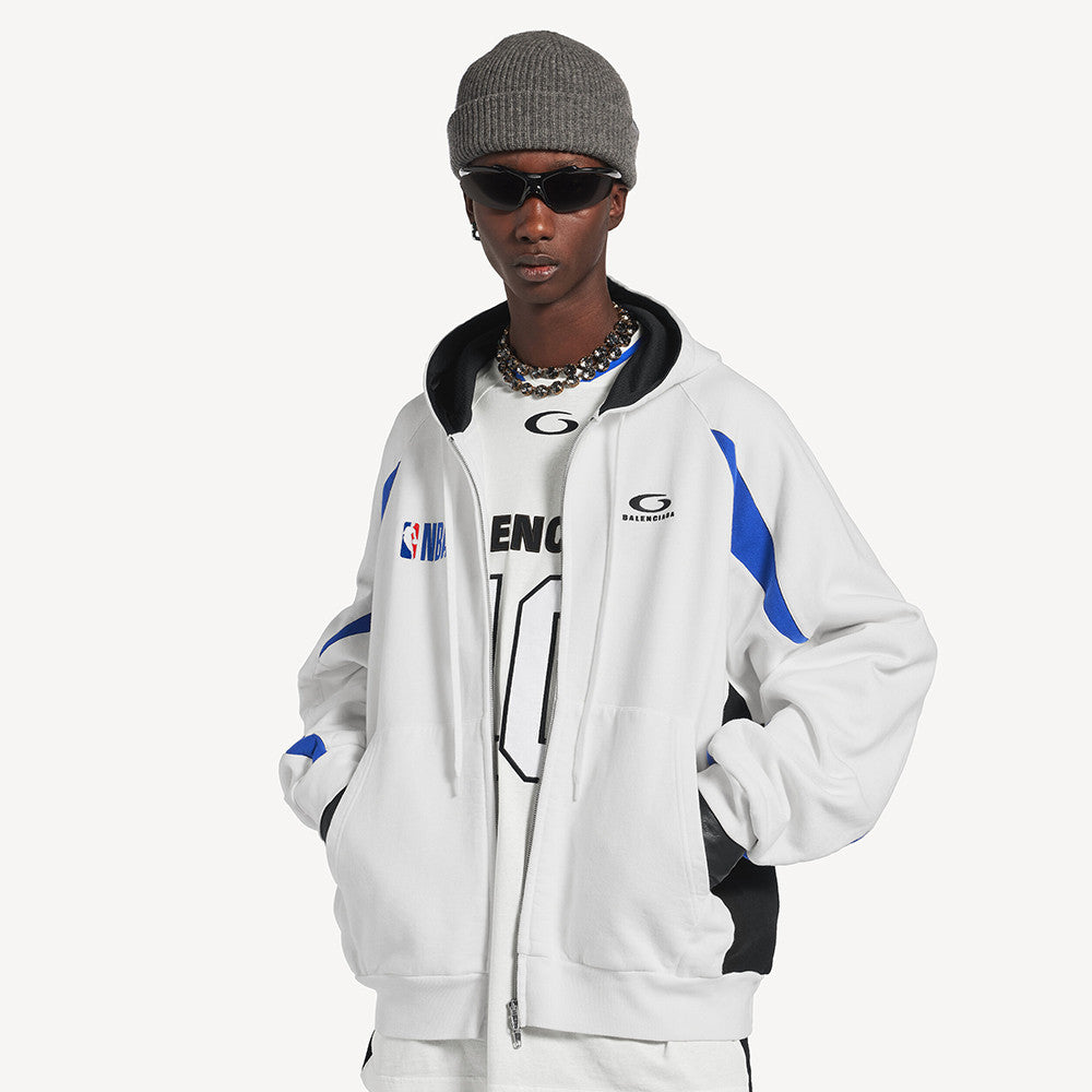 Balenciaga Men's Balenciaga NBA Collaboration Oversized Zip-up Hoodie in Black multicolor #377157