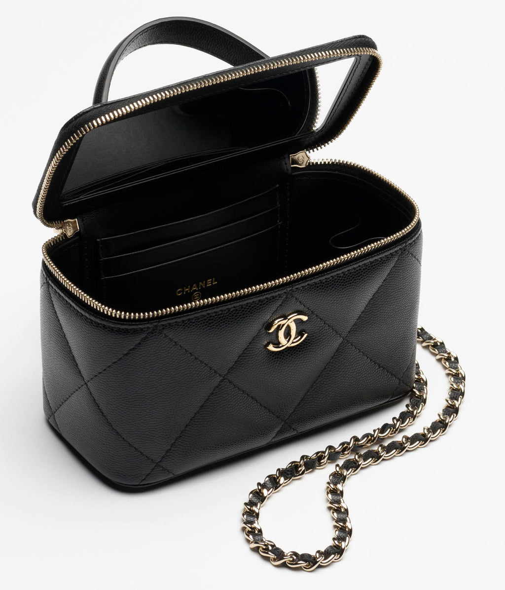 Chanel Long Vanity With Chain Grained Shiny Calfskin Gold Tone Metal Black #332777