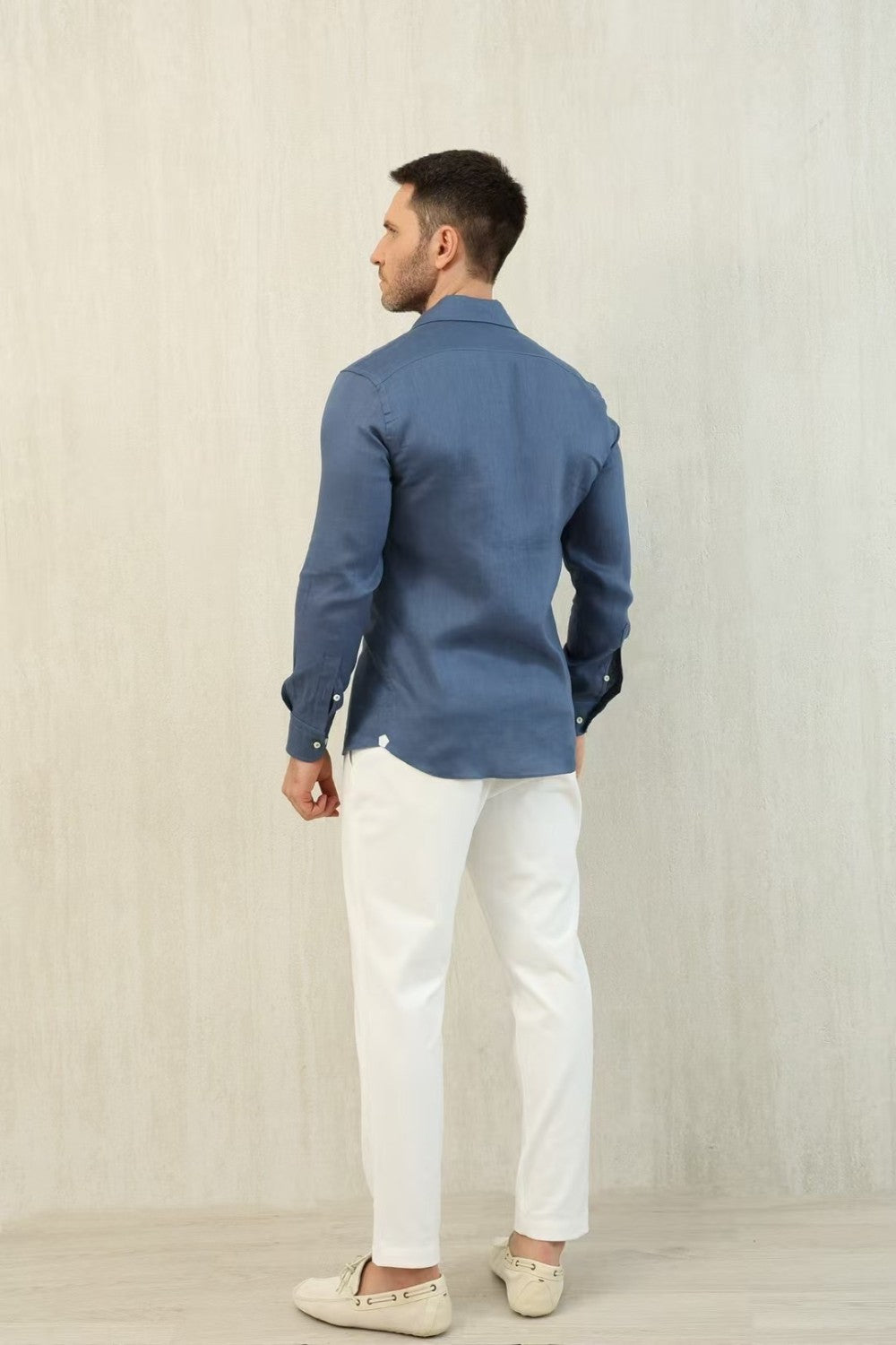 Loro Piana Men's Spring And Summer Solid Color André Shirt Lapel Single-breasted Linen Shirt Ngvp #7962