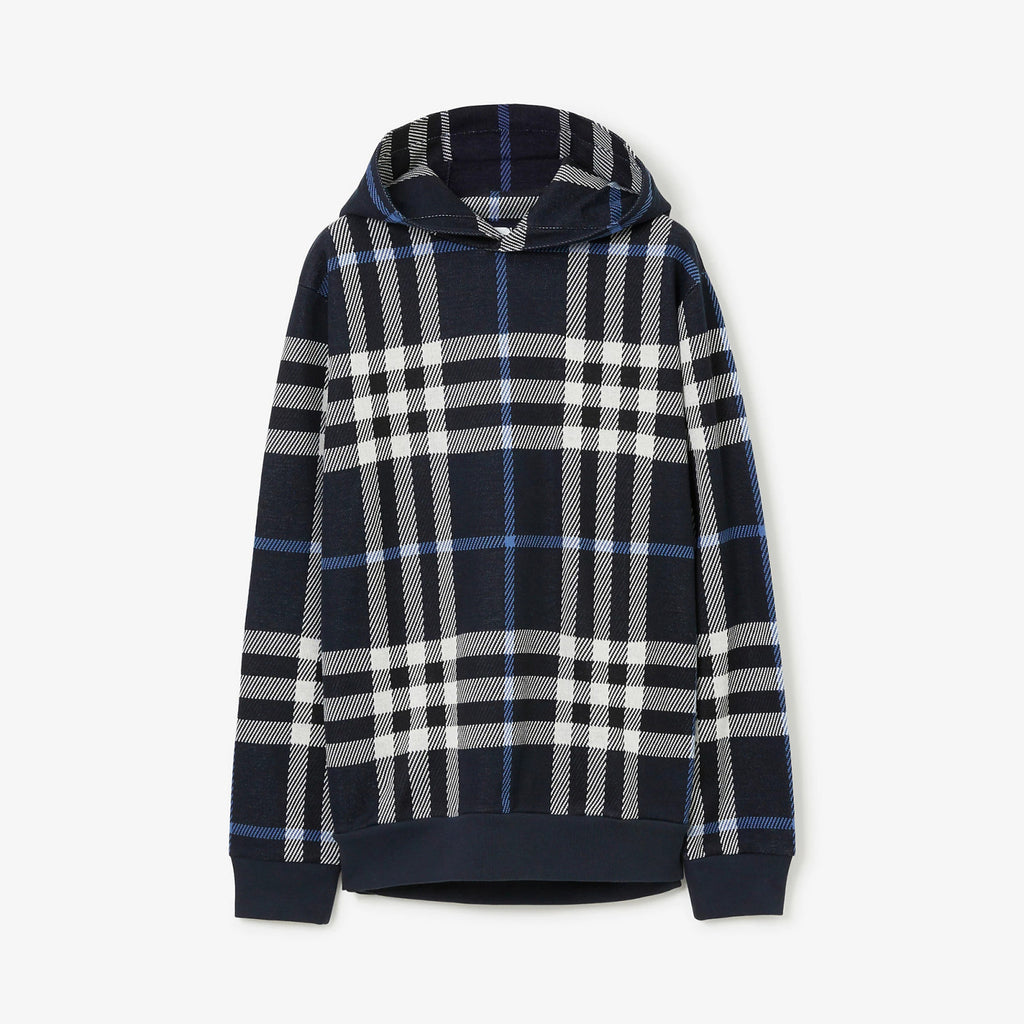 Burberry Check Cotton Jacquard Hoodie Plaid Sweatshirt Pullover #96325