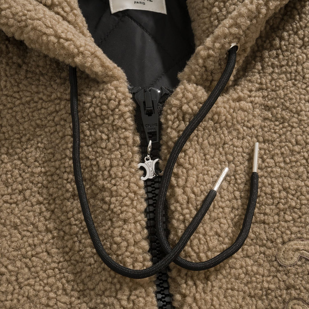 Celine Hooded Jacket in Wool and Cotton Fleece #333474