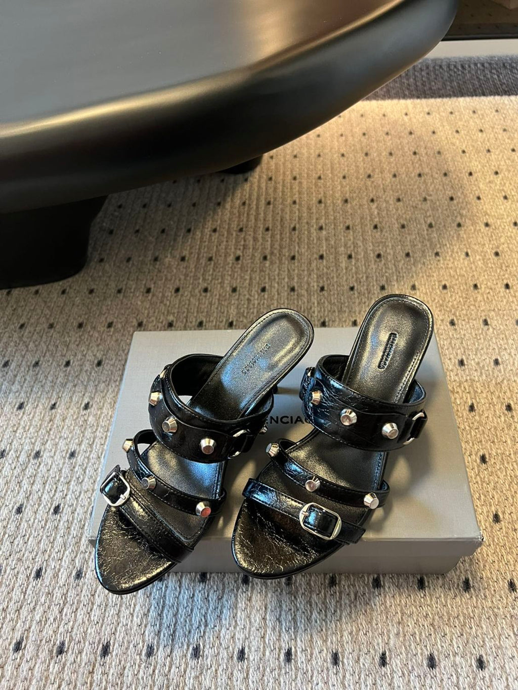 Balenciaga Women's Metal Rivet Decorated Sandals Fine Heeled High Heels Fashion Sexy Solid Colour Basic Slippers Shoes Heel High 8.5cm Ngvp #1466