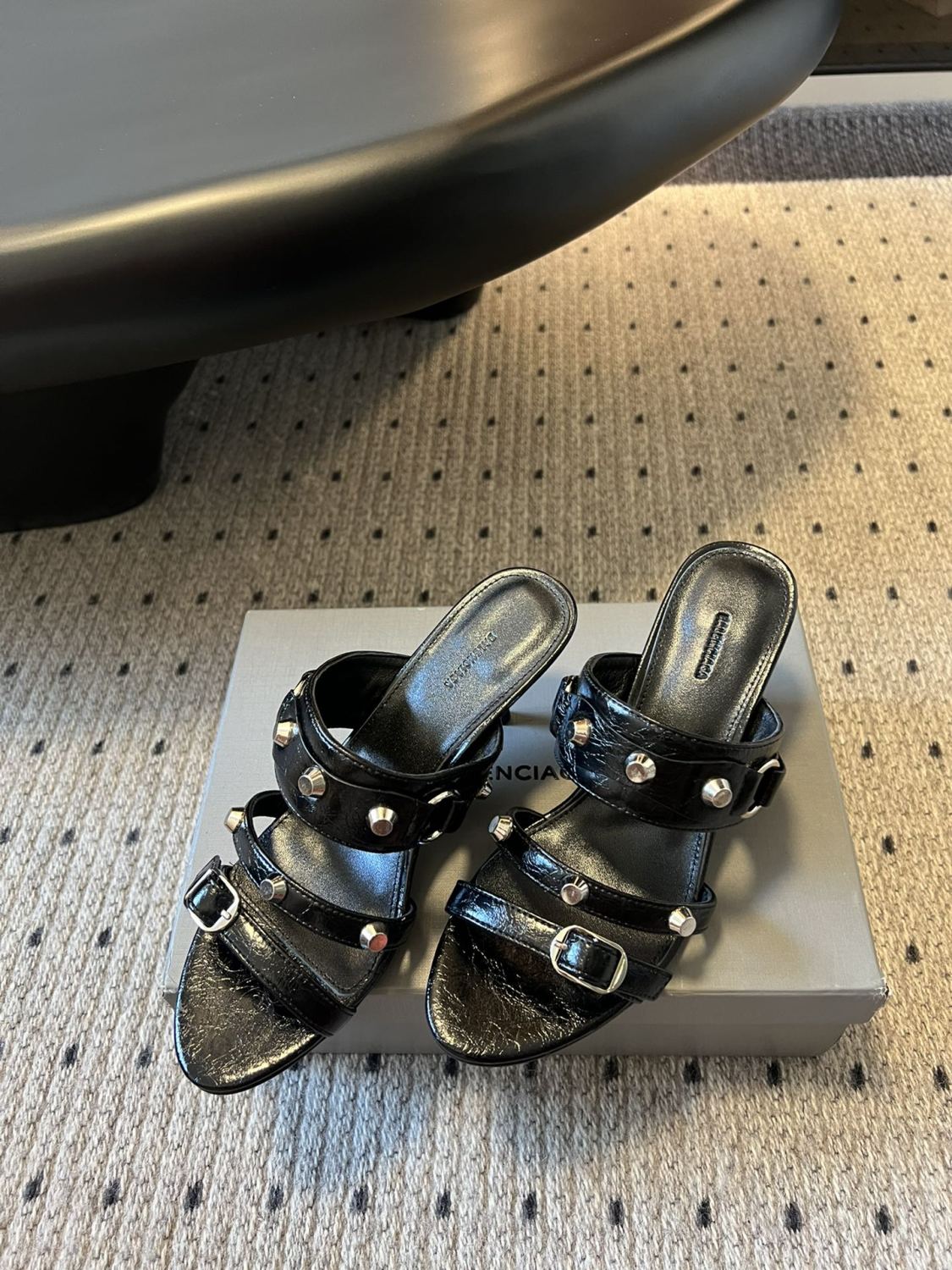 Balenciaga Women's Metal Rivet Decorated Sandals Fine Heeled High Heels Fashion Sexy Solid Colour Basic Slippers Shoes Heel High 8.5cm Ngvp #1466