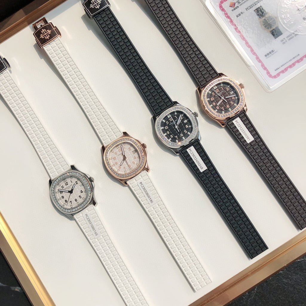 Patek Philippe Mechanical Watches With Diamonds On Silicone Straps Watch #96352