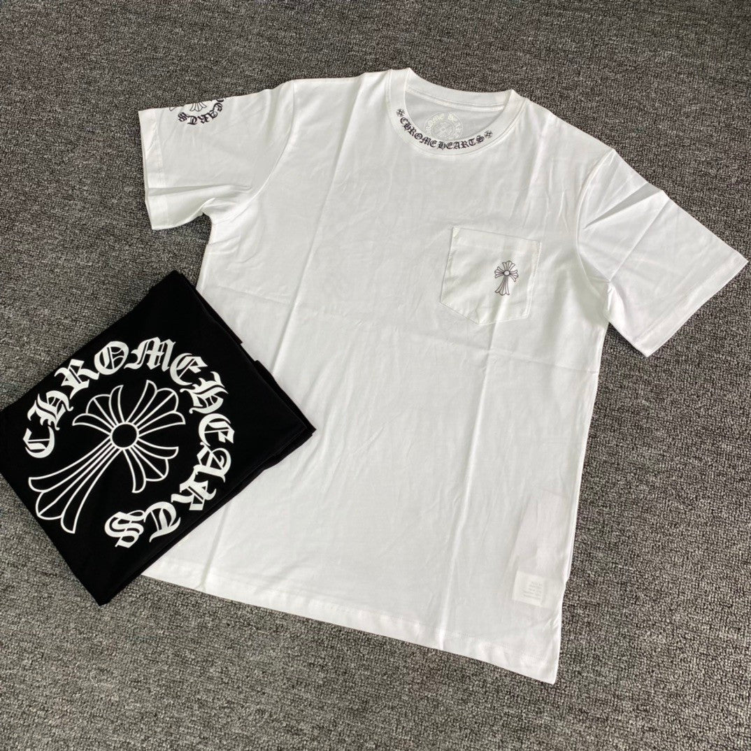 Chrome Hearts Men's Summer Solid Color Cross Print Round Neck Cotton Short Sleeve T-Shirt #77173