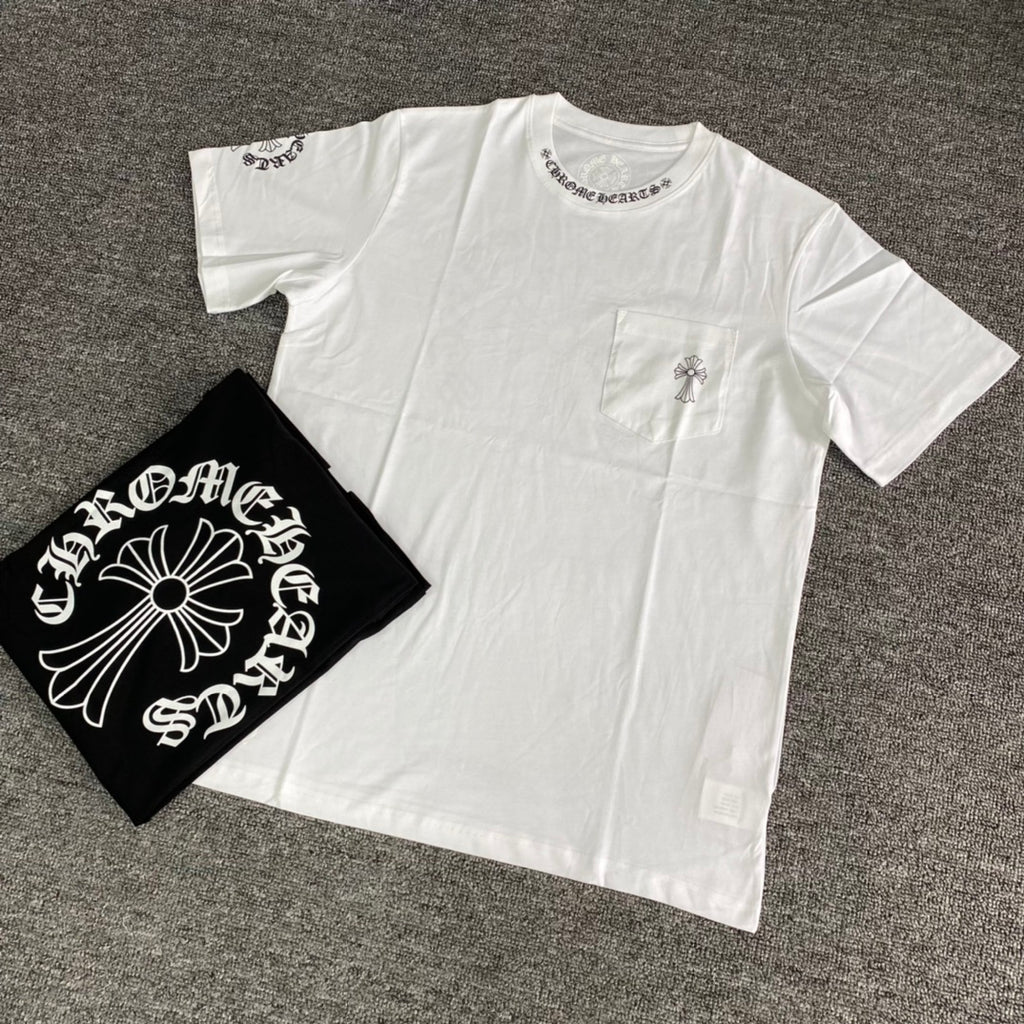 Chrome Hearts Men's Summer Solid Color Cross Print Round Neck Cotton Short Sleeve T-Shirt #77173