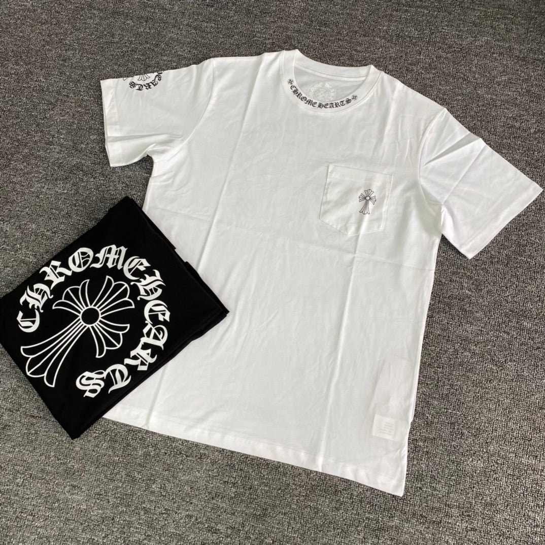 Chrome Hearts Men's Summer Solid Color Cross Print Round Neck Cotton Short Sleeve T-Shirt #77173