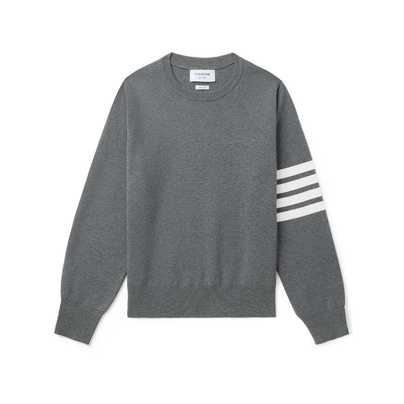 Thom Browne Men's Spring. Autumn And Winter Round Neck Solid Color Cotton Striped Long Sleeve Pullover Knitted Sweater Ngvp #1944