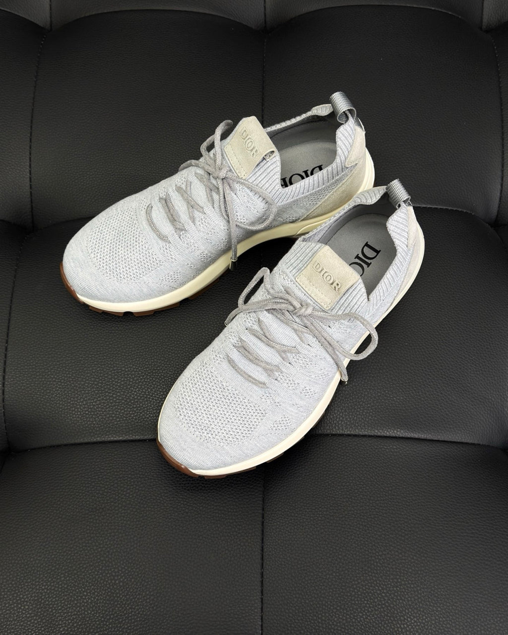 DIOR B80 Lounge Sneaker Dior Gray Cannage Cashmere Wool and Silk Knit with Dior Gray Suede#336623