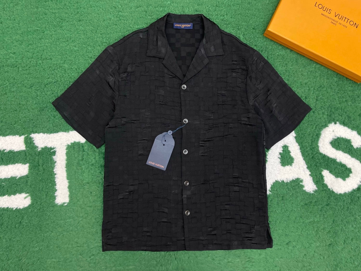 Louis Vuitton Men's Summer Solid Color Embroidery Jacquard Single Breasted Short Sleeve Shirt Elastic Waist Casual Shorts Suit Set #76281