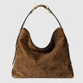 Gucci Beatrix Large Tote Bag Brown Gg Suede Material Gold Horseneck Buckle Shoulder Backpack Exquisite And Elegant Women's Bags #193451
