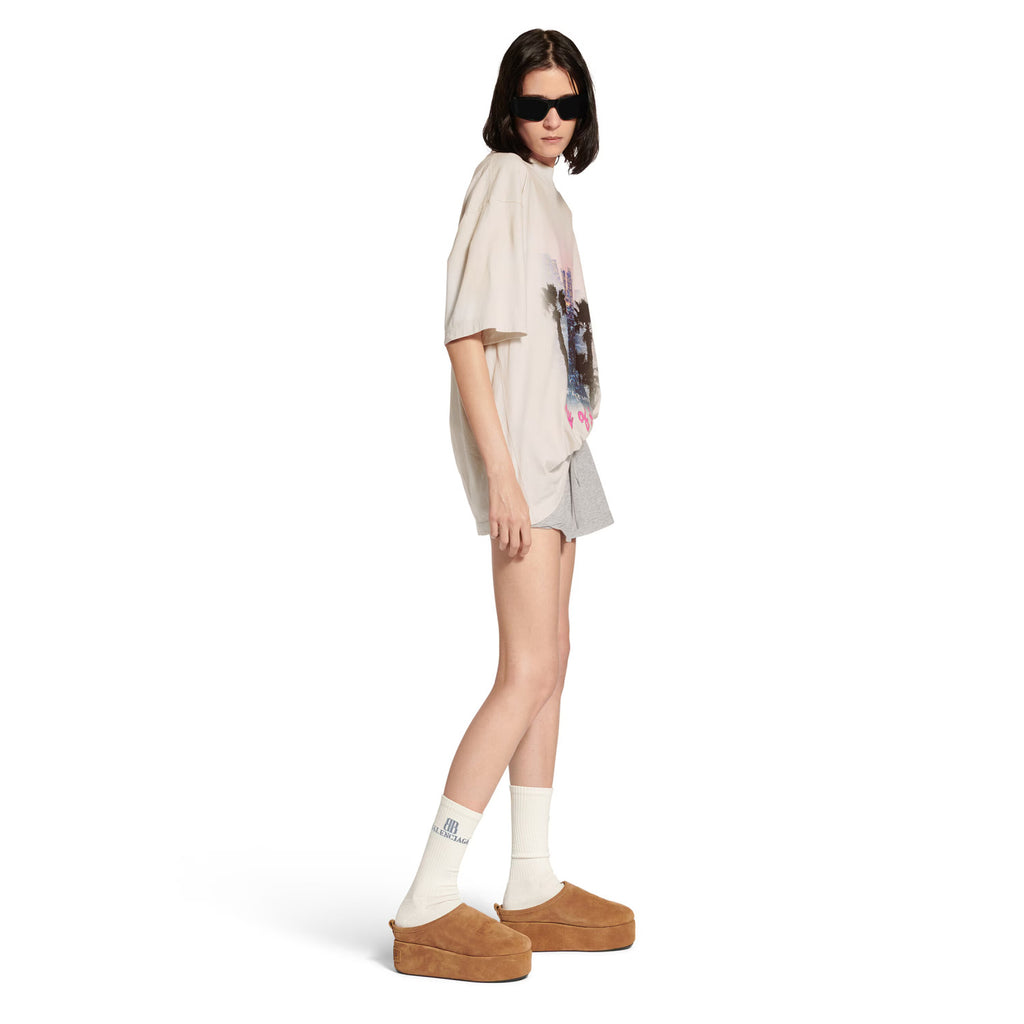 Balenciaga City Of Angels T-shirt Medium Fit In Dirty White Men's Spring And Summer High Street Trend Round Neck Short Sleeve Straight T-shirt Ngvp #1875