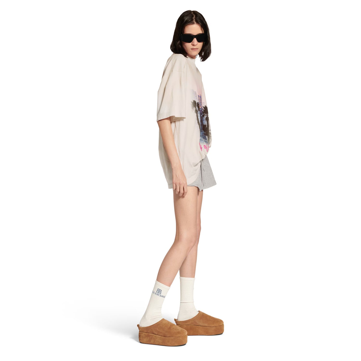 Balenciaga City Of Angels T-shirt Medium Fit In Dirty White Men's Spring And Summer High Street Trend Round Neck Short Sleeve Straight T-shirt Ngvp #1875