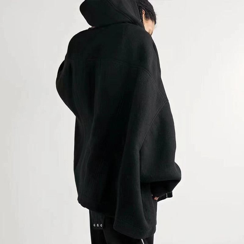 Rick Owens Men's Spring And Autumn Solid Color Fashion Trend Cape Wool Hoodie Long Sleeve Loose Sweater Ngvp #7523
