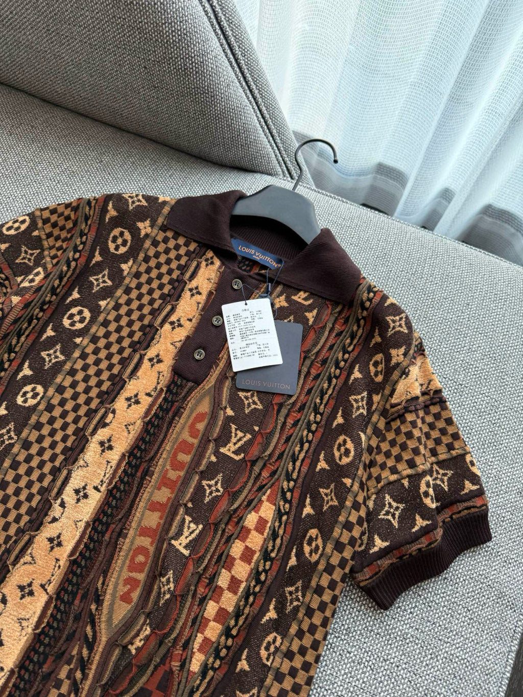Louis Vuitton Men's Summer Logo Jacquard Knit Cotton-Blend Vintage Twist-Knit Short-Sleeve Polo T-Shirt #79424
