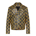 Louis Vuitton Men's Autumn and Winter Checkerboard Print Zipper Short Lapel Long Sleeve Leather Jacket #73267