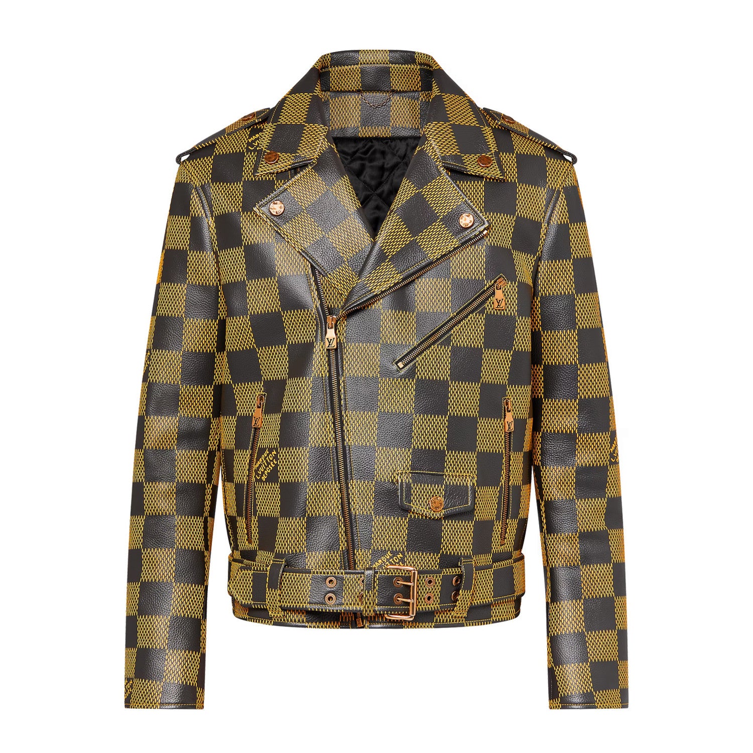 Louis Vuitton Men's Autumn and Winter Checkerboard Print Zipper Short Lapel Long Sleeve Leather Jacket #73267