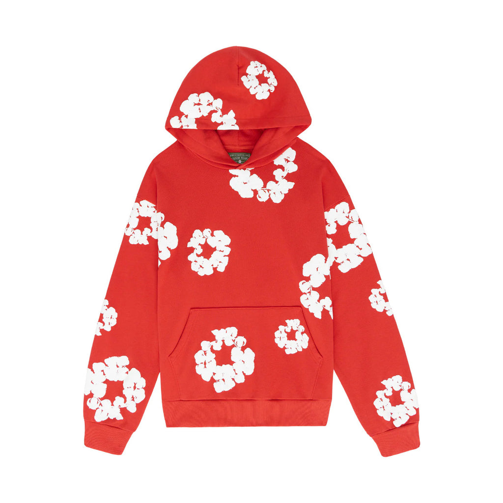 Denim Tears Men's And Women's Spring/fall Fashion Trend Solid Color Hooded Pullover Loose Fit Cotton Hoodie With Floral Print European American Style High Street Hip Hop Streetwear Sweatshirt #79535