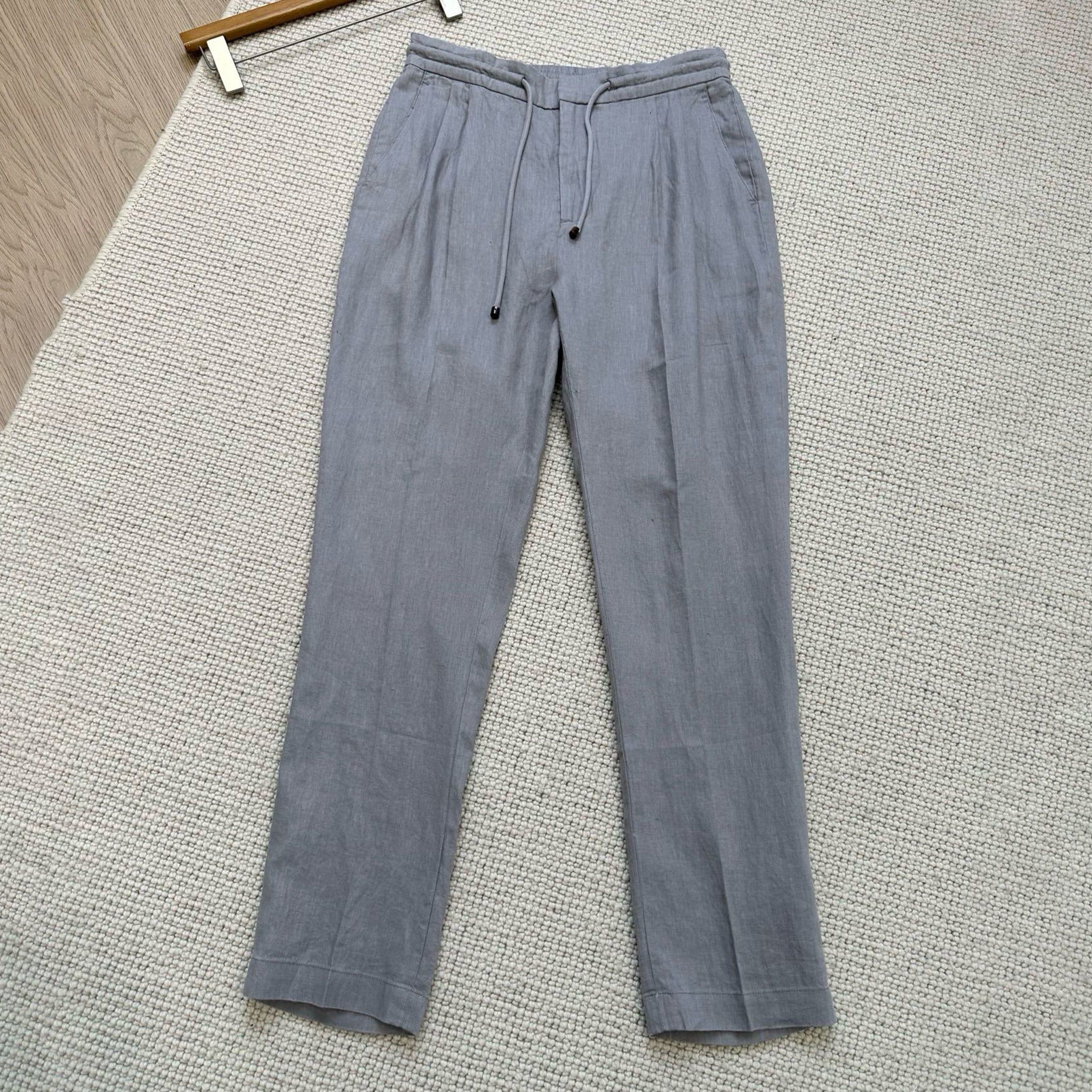 Brunello Cucinelli Men's Spring And Summer Tie Gray Linen Pants Fashion Trend Casual Comfortable Suit Pants Ngvp #1755