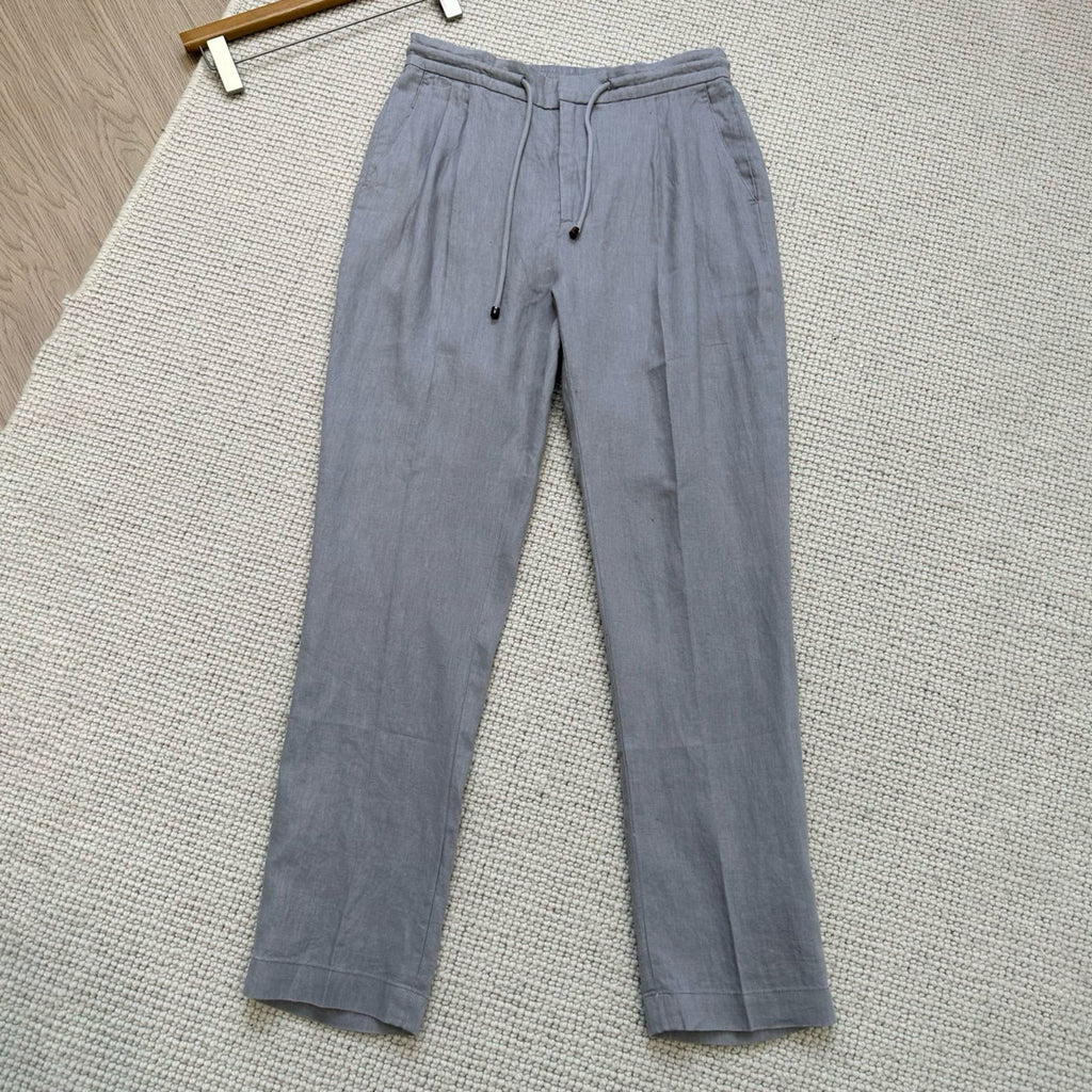 Brunello Cucinelli Men's Spring And Summer Tie Gray Linen Pants Fashion Trend Casual Comfortable Suit Pants Ngvp #1755