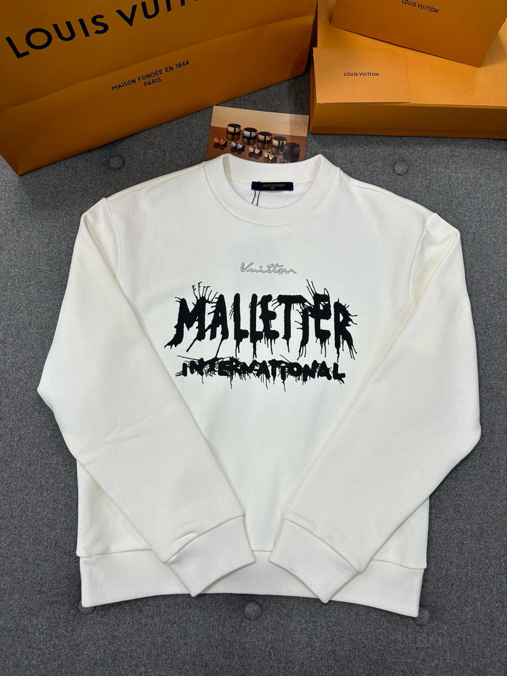 Louis Vuitton Men Women Spring Autumn Letter Printed Round Neck Long Sleeve White Sweatshirt Pullover #97889