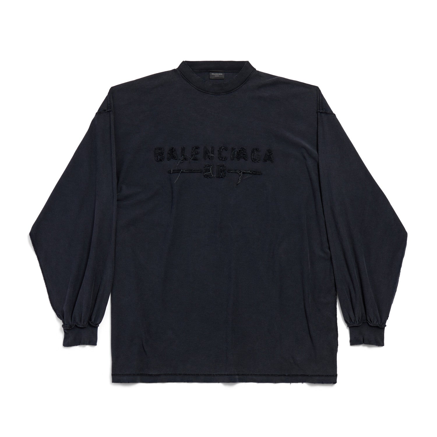 Balenciaga Men's Summer Applique Embroidery Letter Print Round Neck Solid Color Long Sleeve T-Shirt #75234