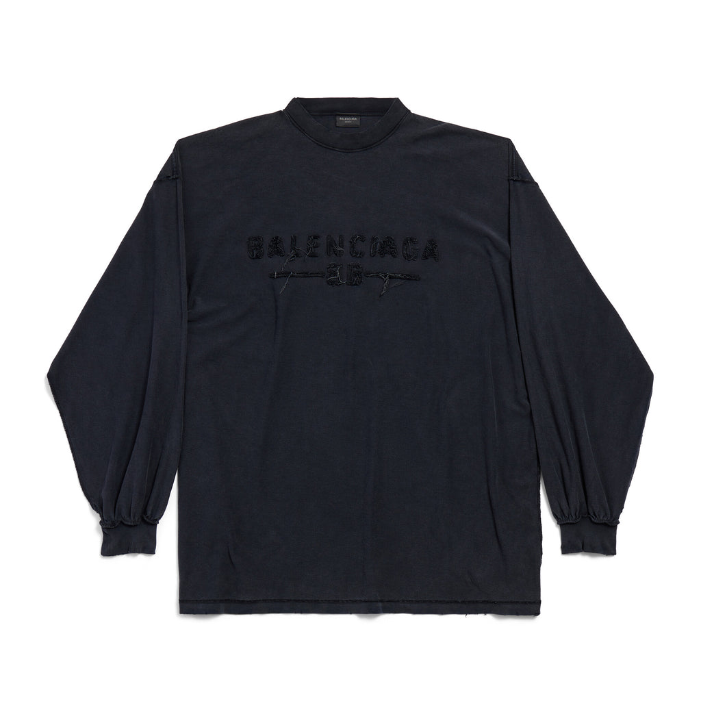 Balenciaga Men's Summer Applique Embroidery Letter Print Round Neck Solid Color Long Sleeve T-Shirt #75234