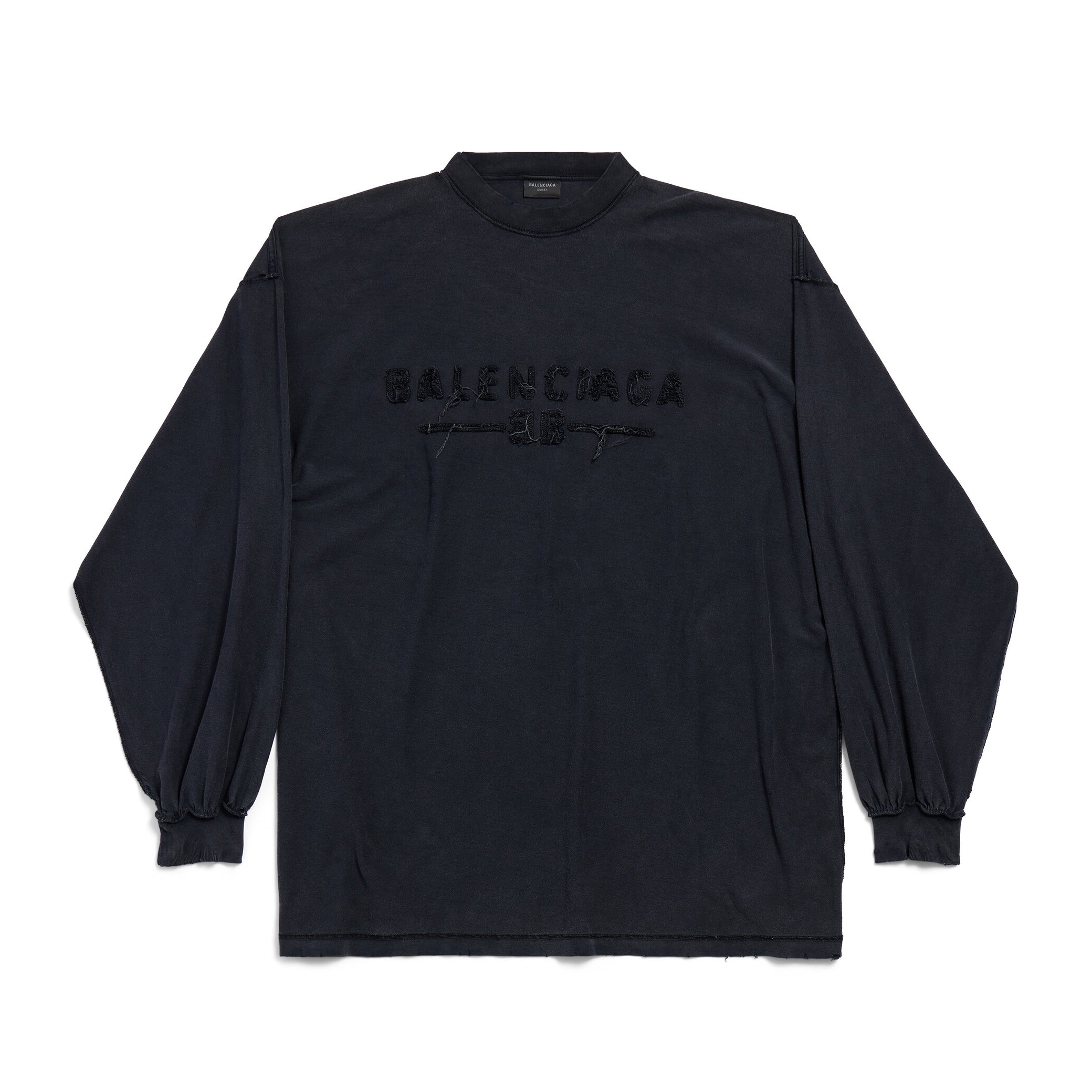 Balenciaga Men's Summer Applique Embroidery Letter Print Round Neck Solid Color Long Sleeve T-Shirt #75234