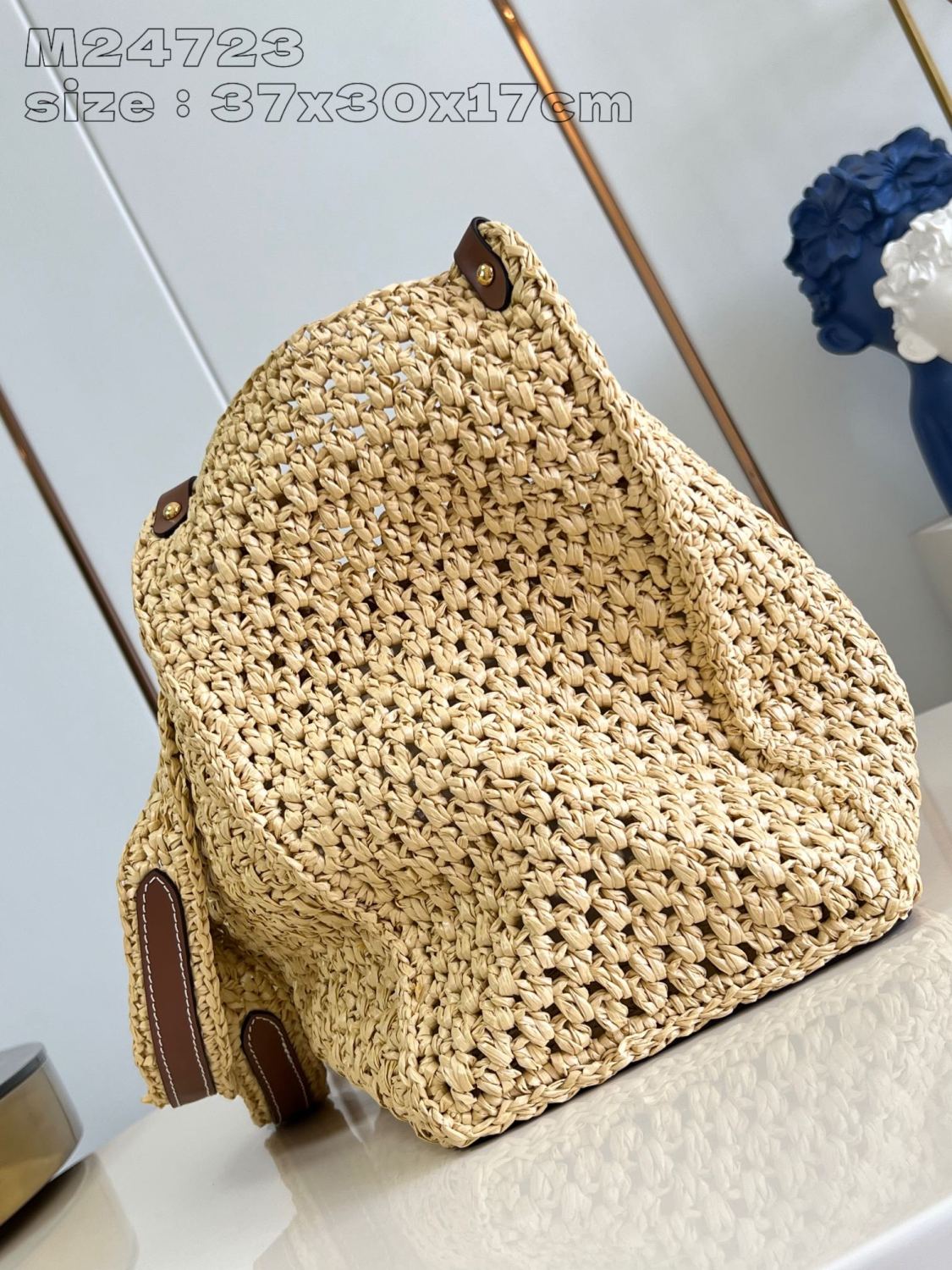 Louis Vuitton ONTHEGO Women's Solid Color Letter Logo Leather Patch Natural Raffia Shopper Handbag Tote Bag Bags #75397