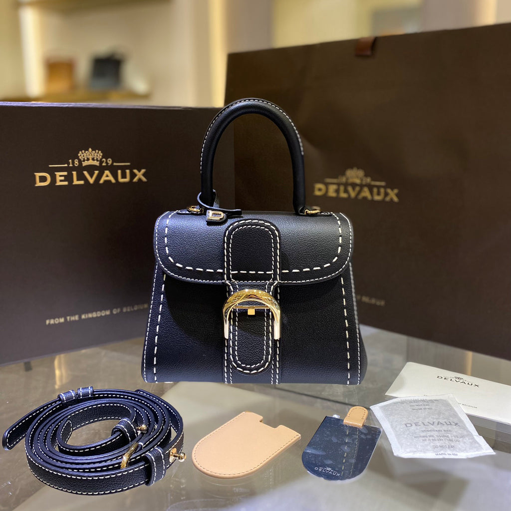 Delvaux Women's Outside Stitching Solid Color Calfskin Handheld Slanting Shoulder Bag Bag #75294