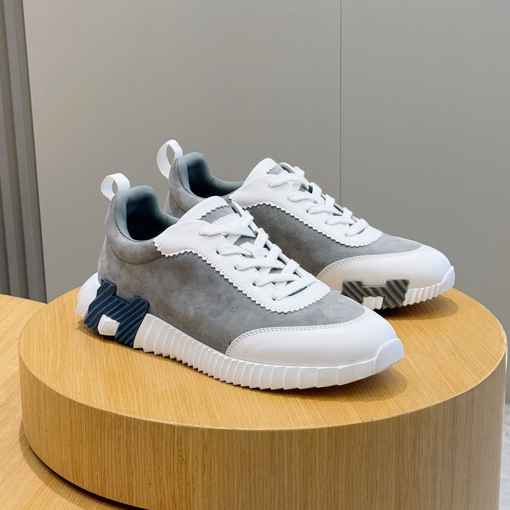 Hermes Men's Spring/Summer Fashion Casual Round Toe Lace Up Contrasting Color Suede Cowhide Low Top Sneakers #78237