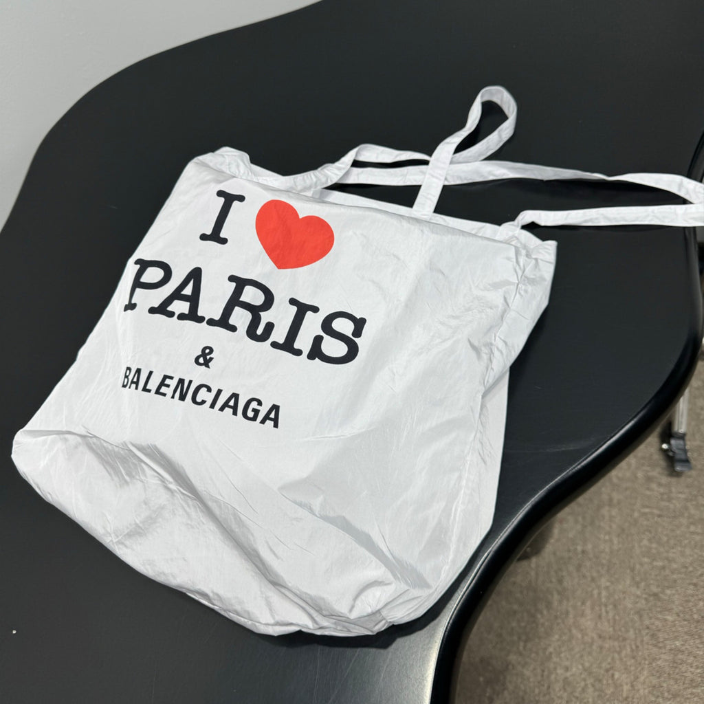 Balenciaga City Print Micro Logo Double Shoulder Strap Nylon Tote Bag Shopping Tote Handbag Shoulder Bag Women's Style Black & White #194723