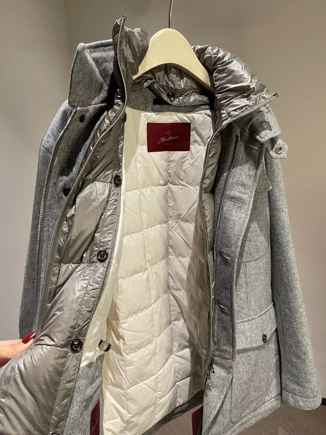 Montecore X Loro Piana Rain System Men's Winter Wool Tweed Fabric Hidden Hooded Puffer Down Jacket #97595