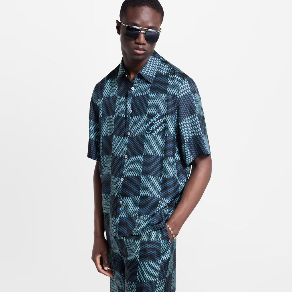 Louis Vuitton Men's Summer Solid Color Checkered Print Single-Breasted Short-Sleeved Shirt and Casual Shorts Set Suit #77177