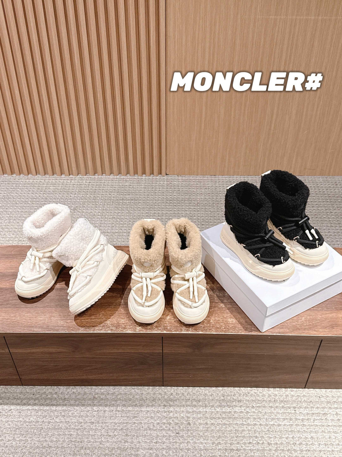 Moncler Light Beige Moncler Altive Mid Teddy Snow Boots #334369