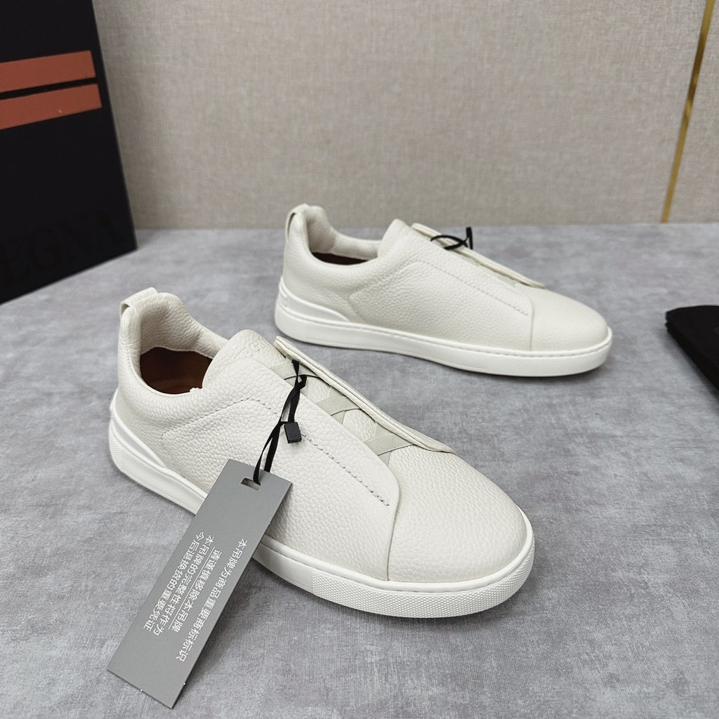 Ermenegildo Zegna Men's Solid Color Leather Fabric Simple Flat Casual Shoes #77176