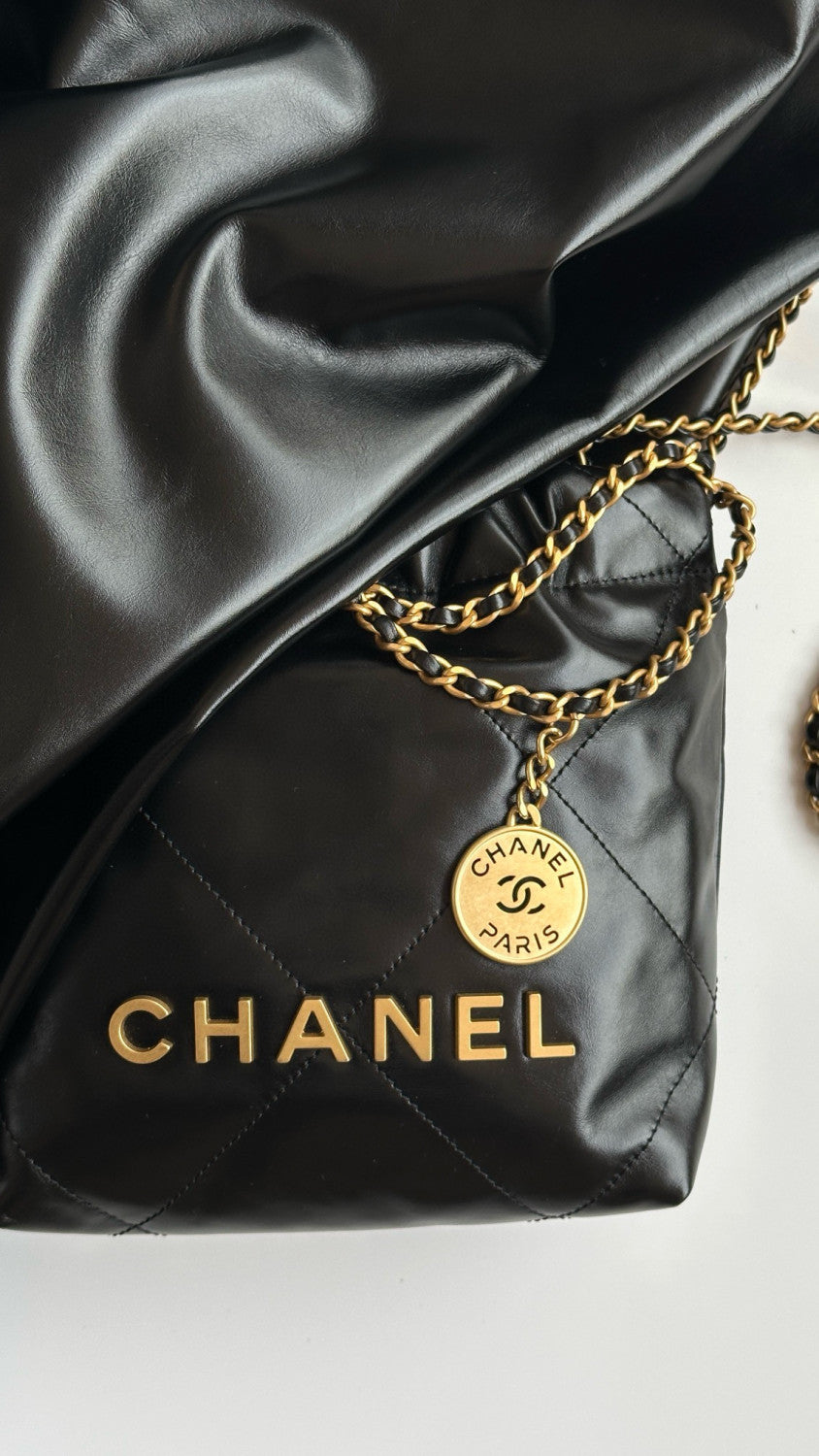 Chanel Women's Solid Color Logo Drawstring Closure Chain Shoulder Strap Glossy Calfskin Shoulder Crossbody Bag Bags #77727