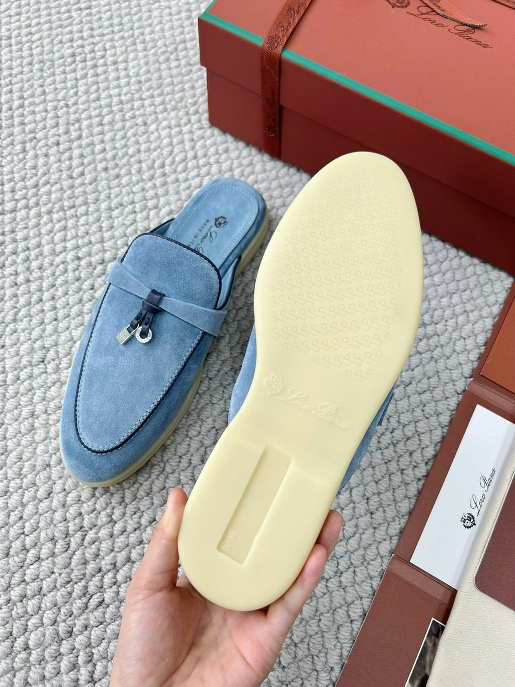 Loro Piana Women's Summer Solid Color Suede Simple Comfortable Rubber Bottom Baotou Slippers Shoes #76545