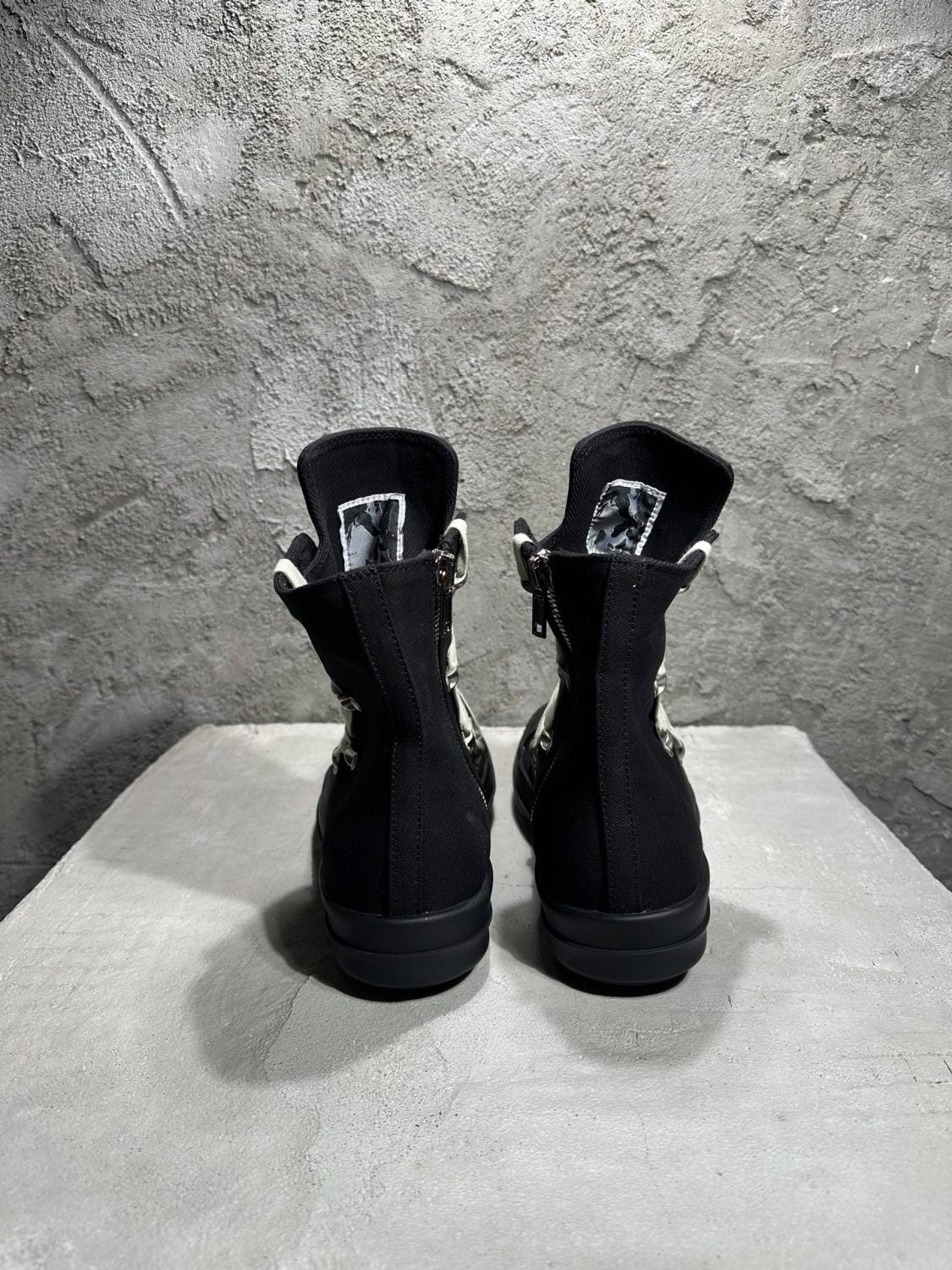 Rick Owens Men's Autumn And Winter Pentagram Round Toe Zipper Solid Color High Top Canvas Shoes Casual Shoes Ngvp #1535