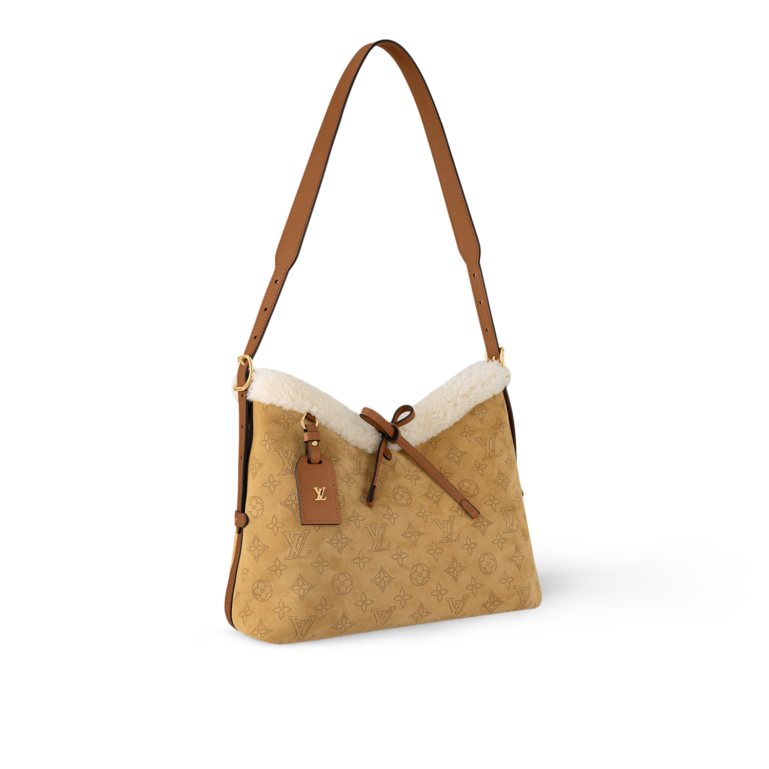 Louis Vuitton Women's CarryAll PM Mahina Handbags Adjustable Shoulder Strap Lace-up Closure Suede And Wool Trim Hand-held Shoulder Bag #333064