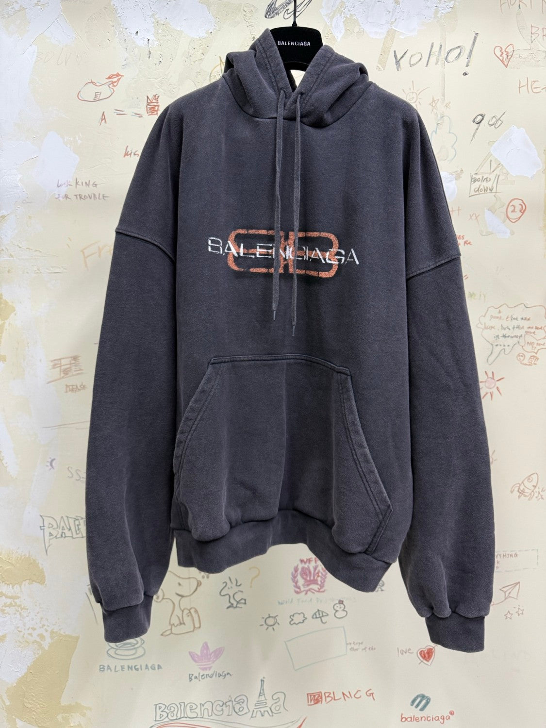 Balenciaga Men's BB Icon Stencil Hoodie Large Fit in Faded Black #333576