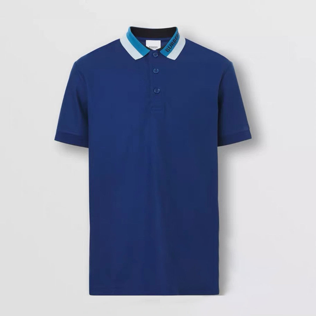 Burberry Men's Summer Solid Logo Colorblocking Lapel Cotton Straight Short Sleeve Polo Shirt #99963