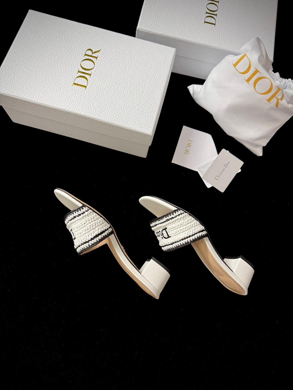 DIOR Dioriviera Dior Woven Heeled Slide Trench Crocheted Raffia-Effect Technical Fabric #387799