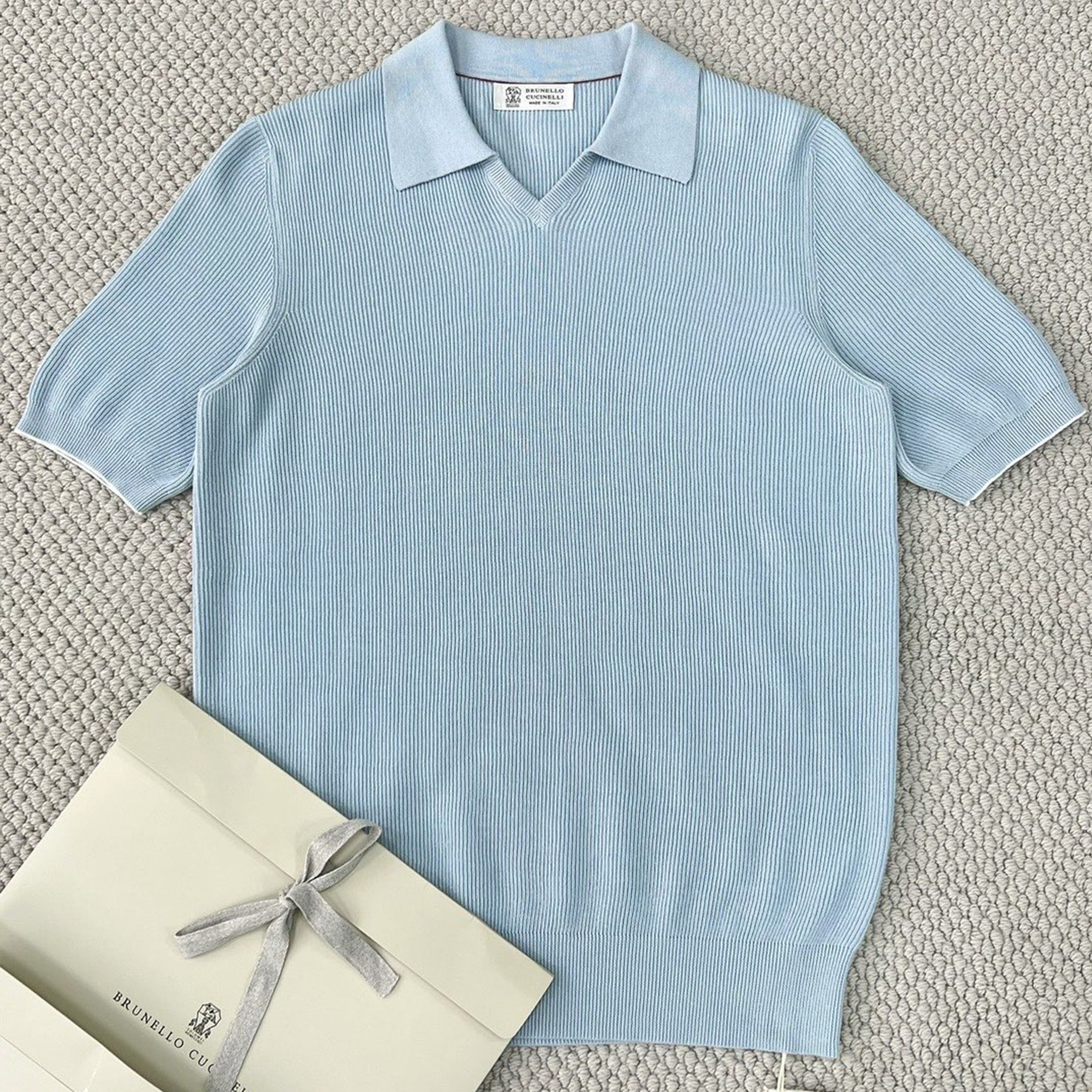 Brunello Cucinelli Men's Business Casual Spring Summer Cotton British Ribbed Knit Polo Shirt Fashion Trend Casual Comfort Lapel T-Shirt Ngvp #1347
