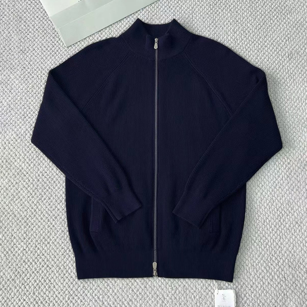 Brunello Cucinelli Men's Fall/Winter Fashion Casual Solid Color High Neck Double Zip Knit Cardigan #79221