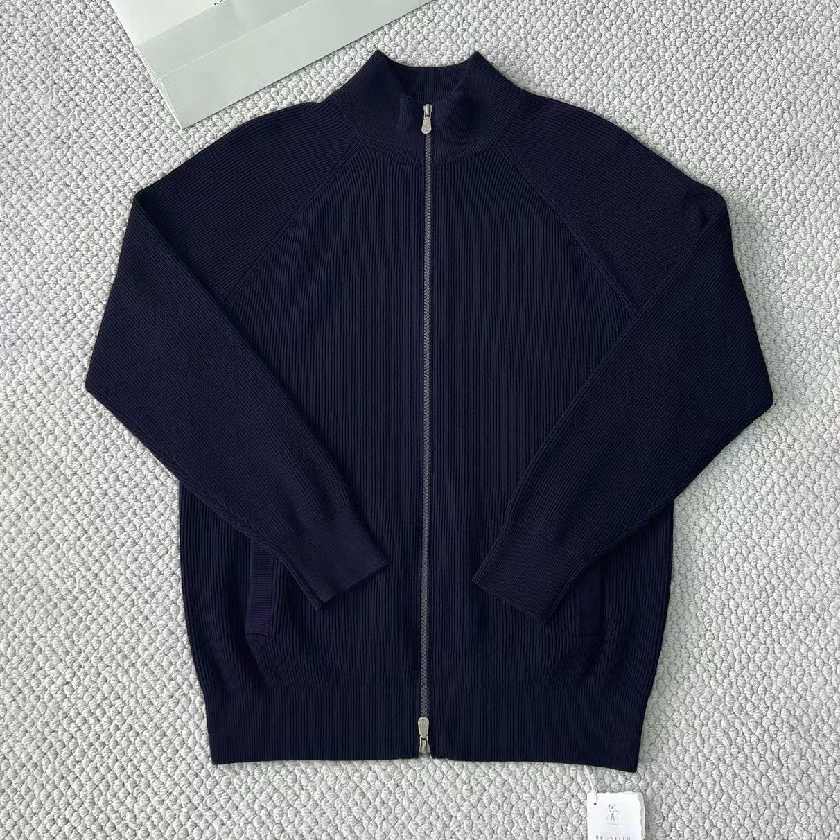 Brunello Cucinelli Men's Fall/Winter Fashion Casual Solid Color High Neck Double Zip Knit Cardigan #79221