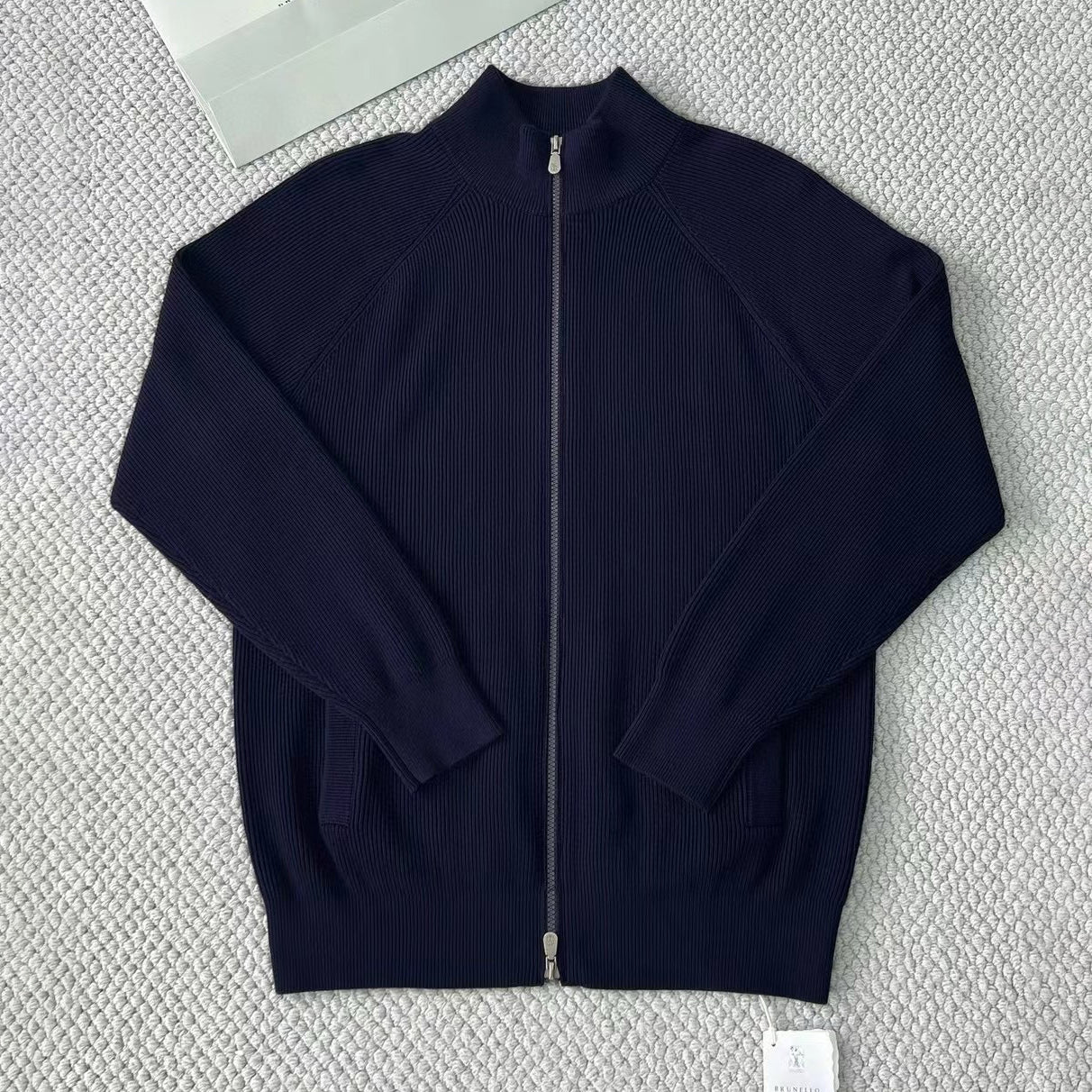 Brunello Cucinelli Men's Fall/Winter Fashion Casual Solid Color High Neck Double Zip Knit Cardigan #79221