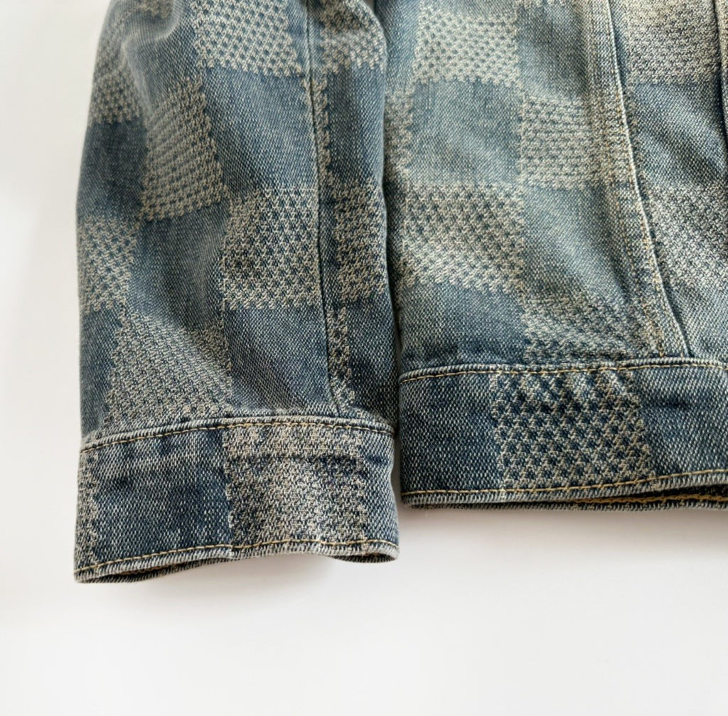 Louis Vuitton Men's Spring And Fall Logo Jacquard Checkerboard Pattern Pocket Single Breasted Denim Jacket Pants Suit Set #72956