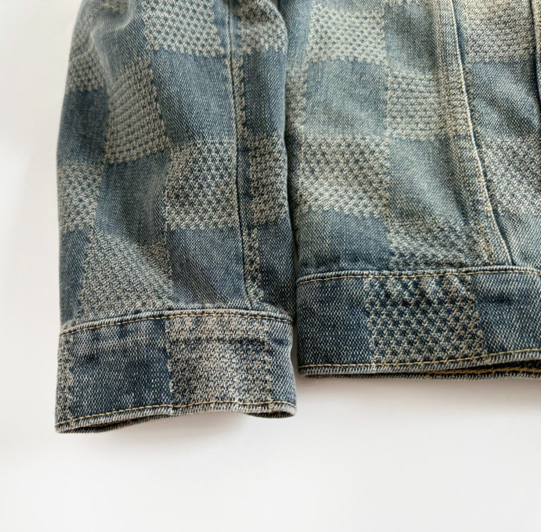 Louis Vuitton Men's Spring And Fall Logo Jacquard Checkerboard Pattern Pocket Single Breasted Denim Jacket Pants Suit Set #72956