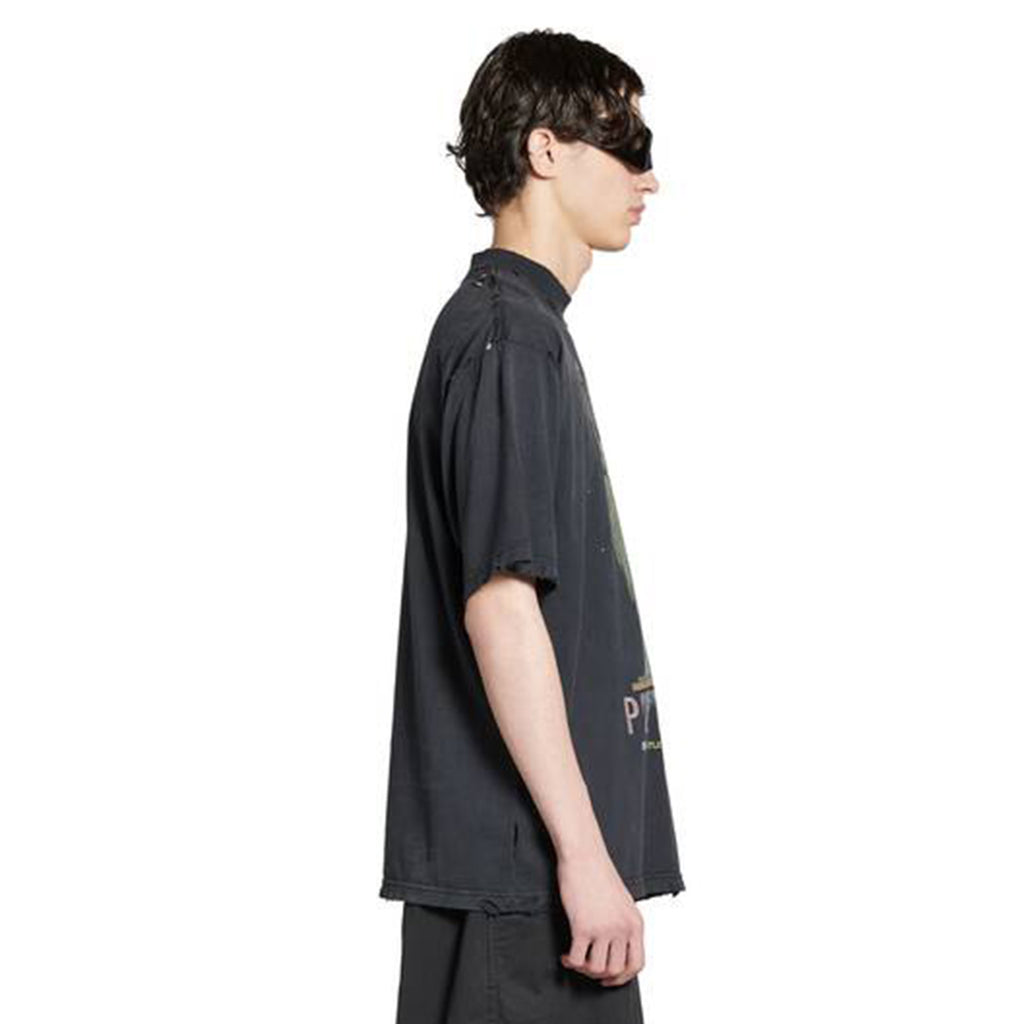 Balenciaga Men's Spring/summer Statue Of Liberty Solid Color Retro Loose Casual Plain Knitted Large Silhouette Short Sleeved T-shirt Ngvp #8352
